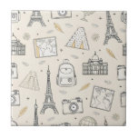 Azulejo Patrón continuo de garabatos de viaje<br><div class="desc">Azulejo de cerámica con patrón divertido de tema de viaje que incluye ilustraciones de la Torre Eiffel,  cámaras,  mochilas,  globos y mapas en un estilo de garabato dibujado a mano. Ideal para viajeros,  buscadores de aventuras,  amantes de los viajes y cualquiera que ame la estética inspirada en el wanderlust.</div>