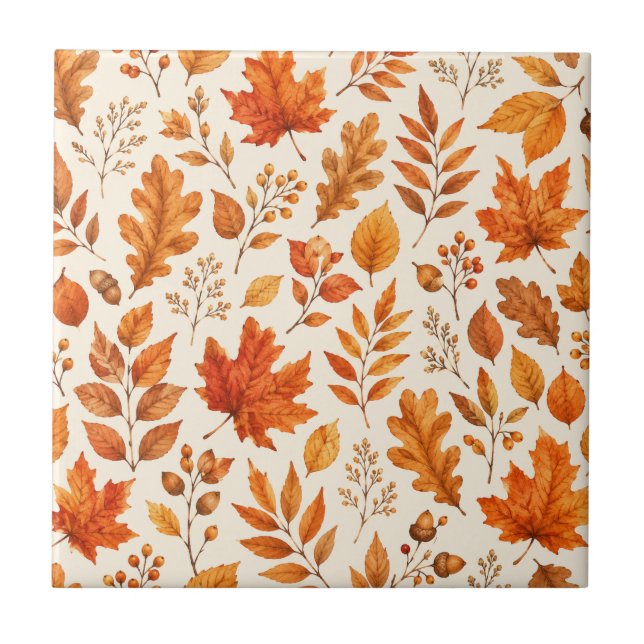 Azulejo Patrón continuo de hojas cálidas de otoño (Frente)