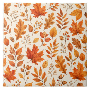 Azulejo Patrón continuo de hojas cálidas de otoño