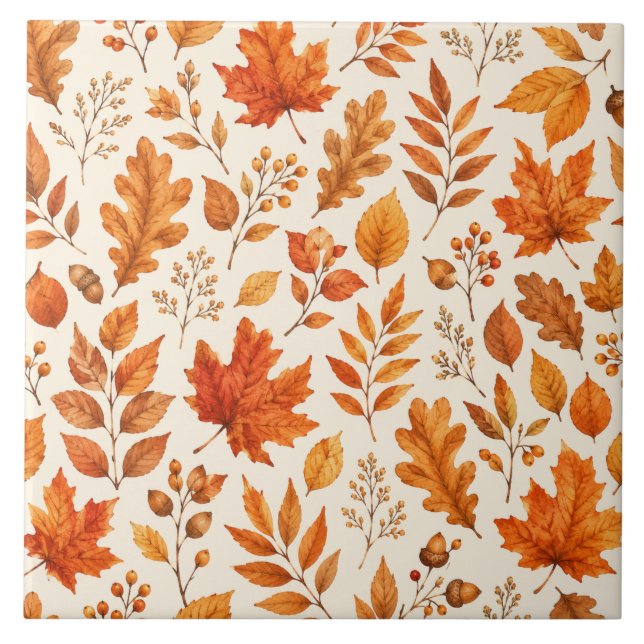 Azulejo Patrón continuo de hojas cálidas de otoño (Frente)