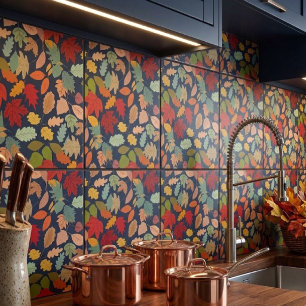 Azulejo Patrón continuo de hojas de otoño coloridas rústic