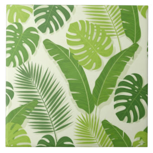 Azulejo Patrón continuo de hojas tropicales y Monstera