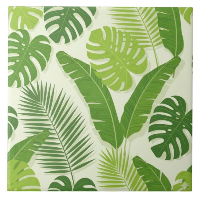 Azulejo Patrón continuo de hojas tropicales y Monstera (Frente)