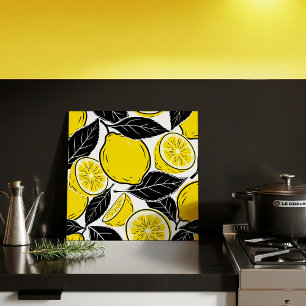 Azulejo Patrón continuo de hojas y limón negro y atrevido