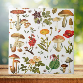 Azulejo Patrón continuo de hongos y flores silvestres vint