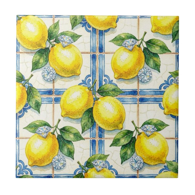 Azulejo Patrón continuo de limones y diamantes (Frente)