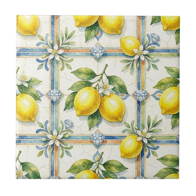 Azulejo Patrón continuo de limones y diamantes (Frente)