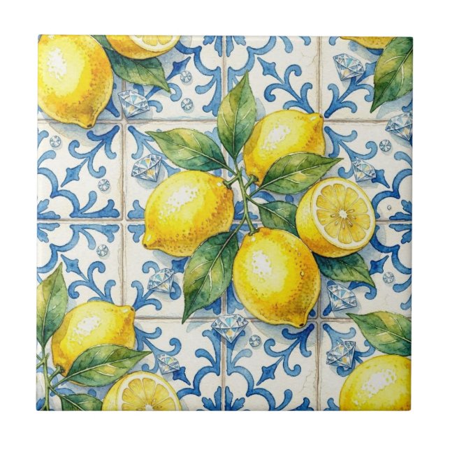 Azulejo Patrón continuo de limones y diamantes (Frente)