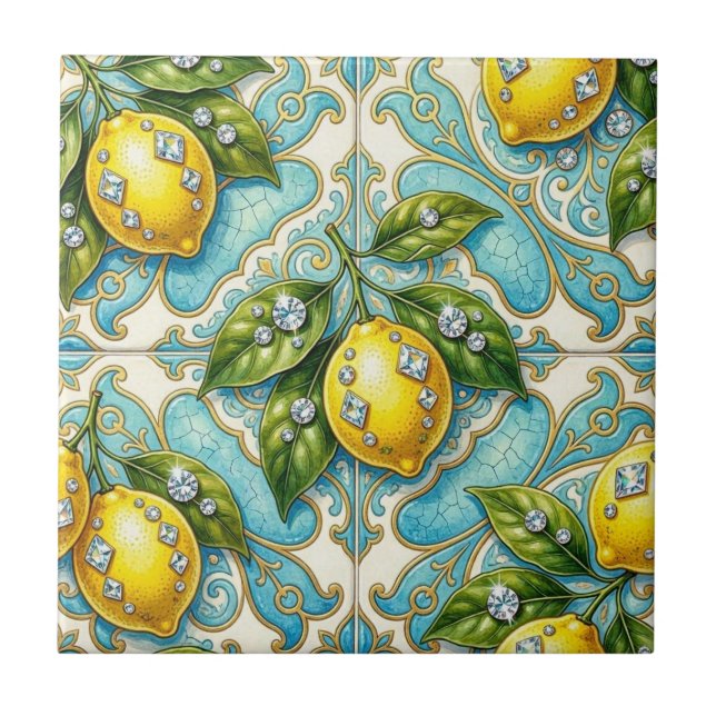 Azulejo Patrón continuo de limones y diamantes (Frente)
