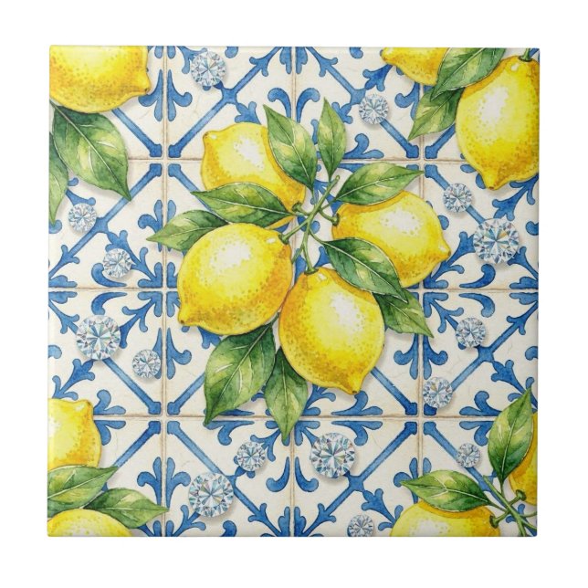 Azulejo Patrón continuo de limones y diamantes (Frente)