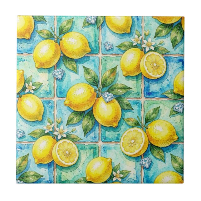 Azulejo Patrón continuo de limones y diamantes (Frente)