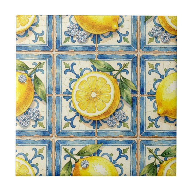 Azulejo Patrón continuo de limones y diamantes (Frente)