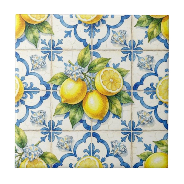 Azulejo Patrón continuo de limones y diamantes (Frente)