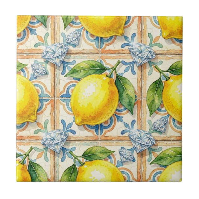Azulejo Patrón continuo de limones y diamantes (Frente)