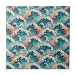 Azulejo Patrón continuo de olas del océano japonés en melo