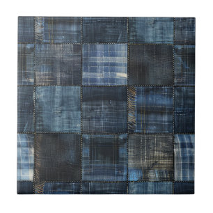 Azulejo Patrón continuo de patchwork de mezclilla índigo