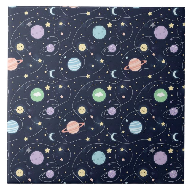 Azulejo Patrón continuo de planetas del sistema solar (Frente)