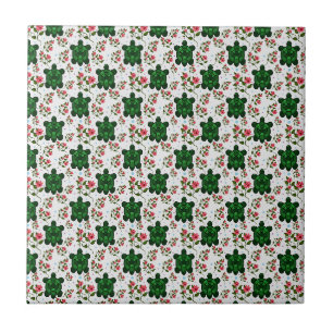 Azulejo Patrón continuo de tortuga linda y floral