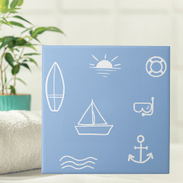 Azulejo Patrón continuo del océano de verano azul Baño par