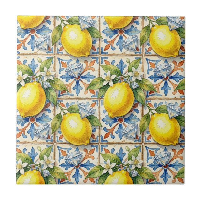 Azulejo Patrón continuo limones y diamantes (Frente)