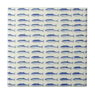 Azulejo Patrón costero minimal horizontal de sardinas azul