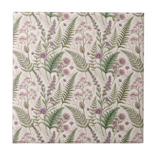 Azulejo Patrón Cottagecore de Lavanda Vintage y Flores Sil
