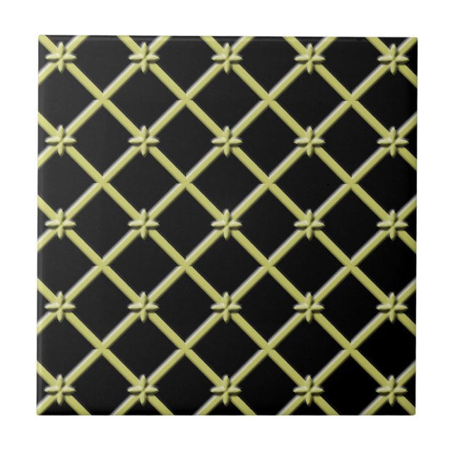 Azulejo Patrón cruzado negro y mosaico dorado (Frente)