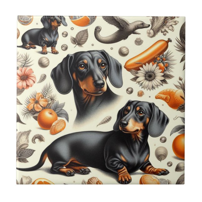Azulejo Patrón Cute Dachshund (Frente)