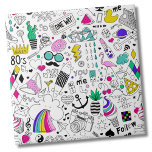 Azulejo Patrón de 80 con color<br><div class="desc">¡Mucha diversión en una sola impresión! Este patrón es un bosquejo de personalizado blanco y negro con toques coloridos por todas partes. Funcionan piezas como nubes de arco iris, flamencos, donuts, quequitos y helados, íconos de los 80, patinetas, anclas, zapatillas, cactus, bigotes, cámaras y MUCHO MÁS!!! Ideal para un fiesta...</div>