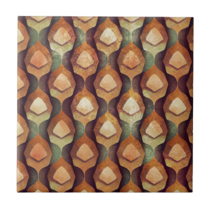 Azulejo Patrón de abanico Art Déco dorado y verde teal de