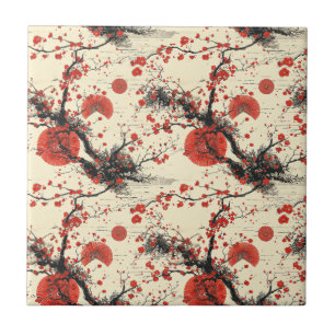 Azulejo Patrón de abanico de flor de cerezo japonés (4)