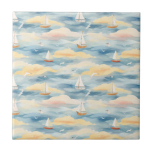 Azulejo Patrón de acuarela de barcos de vela soñadores (2)