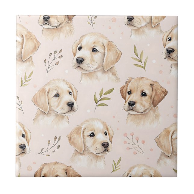 Azulejo Patrón de acuarela de cachorro adorable (2) (Frente)
