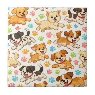 Azulejo Patrón de acuarela de cachorro adorable (3)