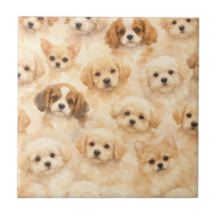 Azulejo Patrón de Acuarela de Cachorro Adorable (4)