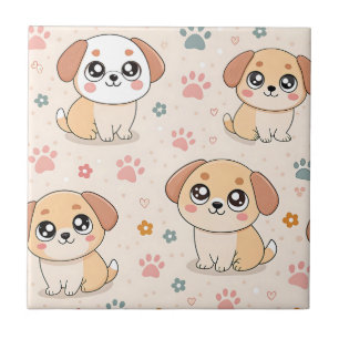 Azulejo Patrón de acuarela de corazones de cachorros lindo