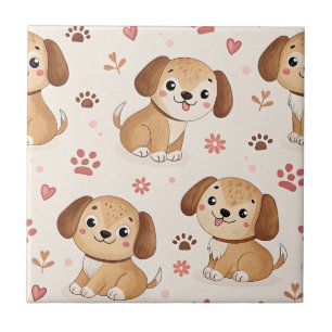 Azulejo Patrón de acuarela de corazones de cachorros lindo