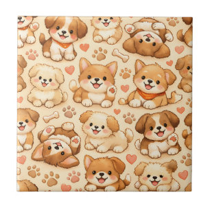 Azulejo Patrón de acuarela de corazones de cachorros lindo