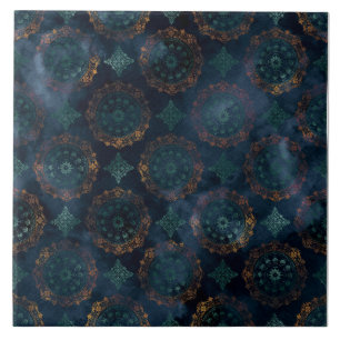 Azulejo Patrón de acuarela de damasco de cobre patina