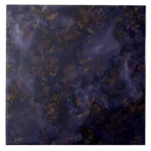 Azulejo Patrón de acuarela de damasco de cobre patina