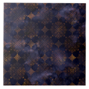 Azulejo Patrón de acuarela de damasco de cobre patina