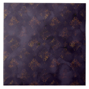 Azulejo Patrón de acuarela de damasco de cobre patina