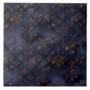 Azulejo Patrón de acuarela de damasco de cobre patina