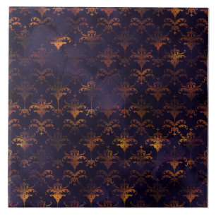 Azulejo Patrón de acuarela de damasco de cobre patina