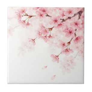 Azulejo Patrón de acuarela de flor de cerezo Sakura rosa