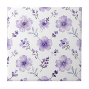 Azulejo Patrón de acuarela de flor de lino púrpura lavanda