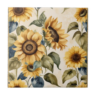 Azulejo Patrón de acuarela de girasol amarillo
