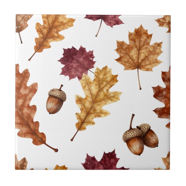 Azulejo Patrón de acuarela de hojas de roble de otoño (Frente)