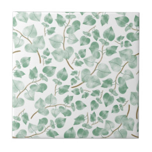 Azulejo Patrón de Acuarela de Hojas Verdes Sage Mínimo