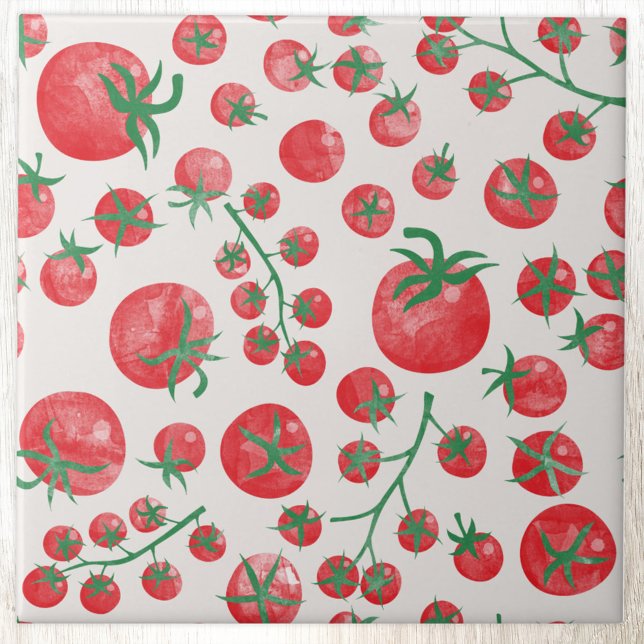 Azulejo Patrón de Acuarela de Tomate (Fun Mediterranean summer watercolor tomato pattern ceramic tile)